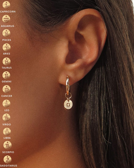 Zodiac Thick Hoop Earrings  - 14k Yellow Gold Fill
