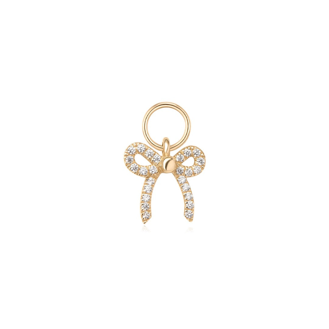 Natural diamond bow pendant charm in 14k solid gold