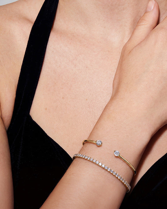 Open-End Lab-Grown Diamond Cuff Bracelet in 14k solid gold, styled
