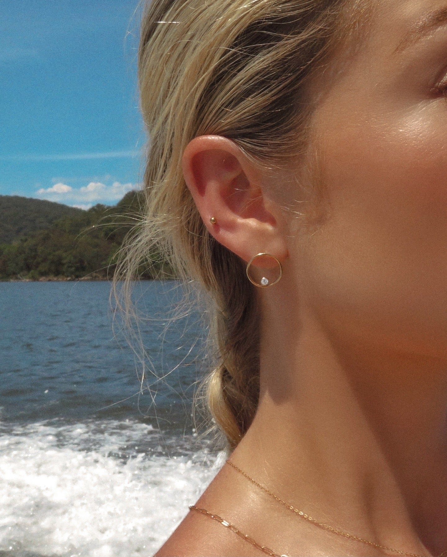 CZ Centre Stud Earrings - 14k Yellow Gold Fill