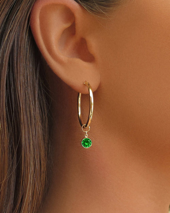 Large Birthstone Thick Hoop Earrings  - 14k Yellow Gold Fill