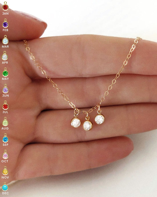 Triple Birthstone Necklace  - 14k Yellow Gold Fill