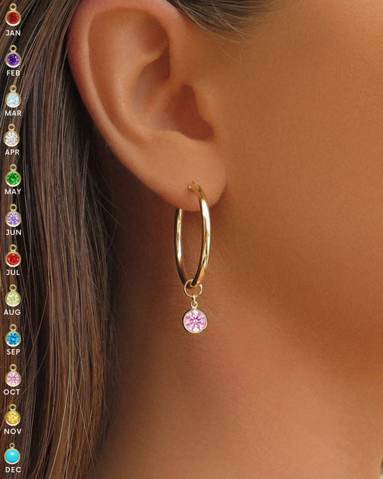 Large Birthstone Thick Hoop Earrings  - 14k Yellow Gold Fill