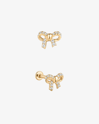 Diamond Bow Flatback Piercing - 14k Solid Gold