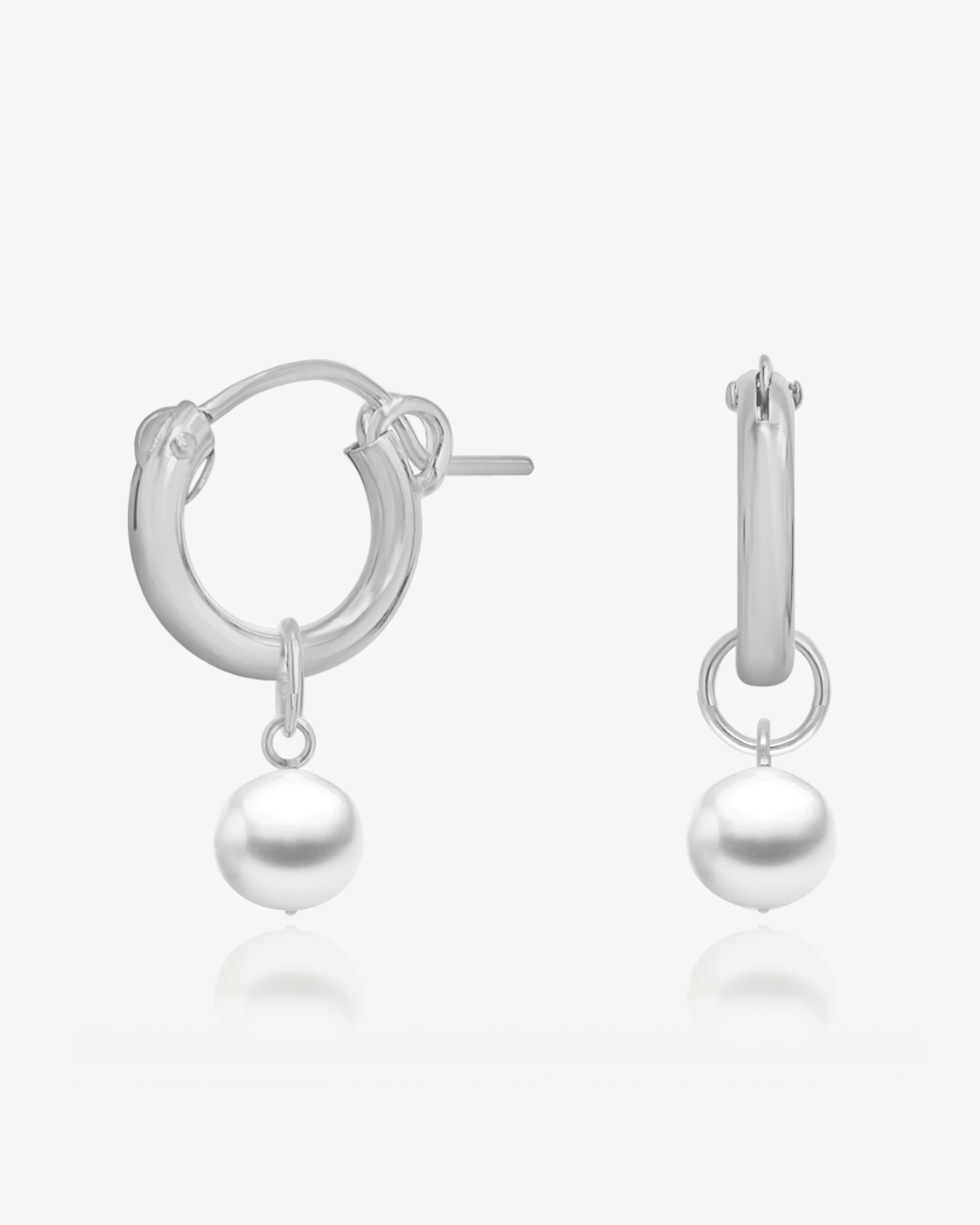 Freshwater Pearl Thick Hoop Earrings - Sterling Silver