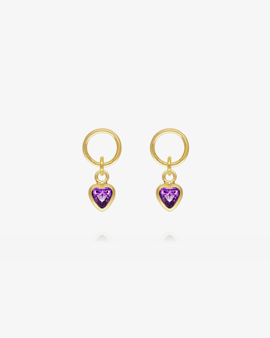 Heart Amethyst CZ Hoop Earring Charms - 14k Yellow Gold Fill