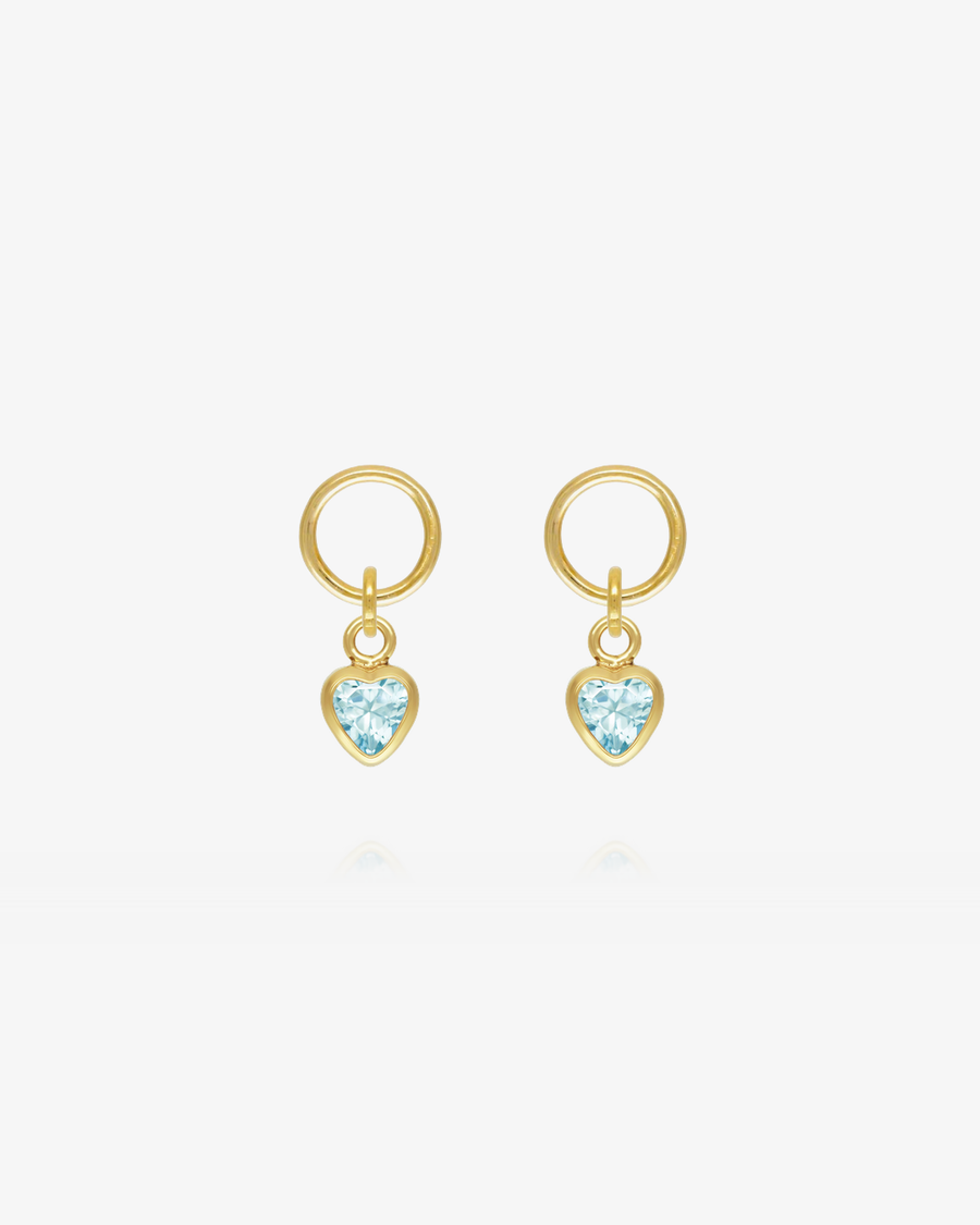 Heart Aquamarine CZ Hoop Earring Charms - 14k Yellow Gold Fill