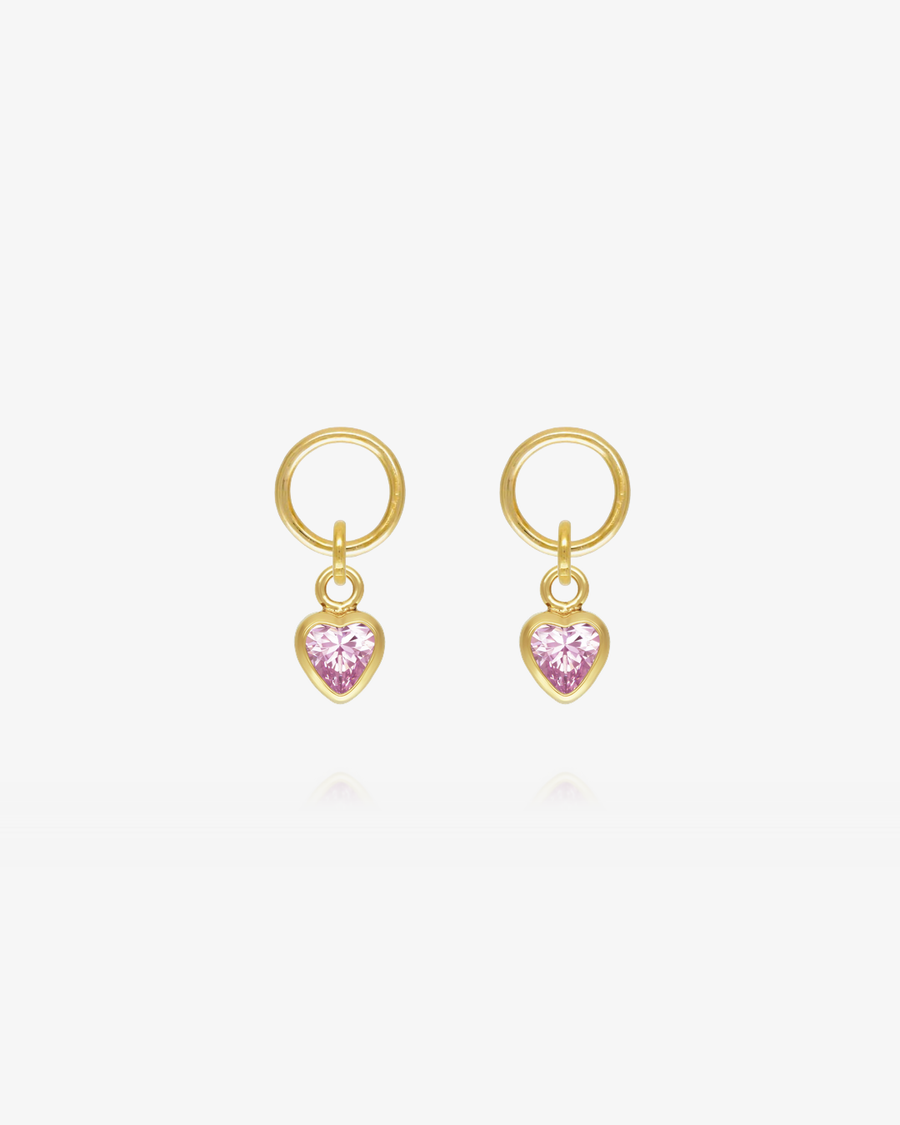 Heart Pink CZ Hoop Earring Charms - 14k Yellow Gold Fill