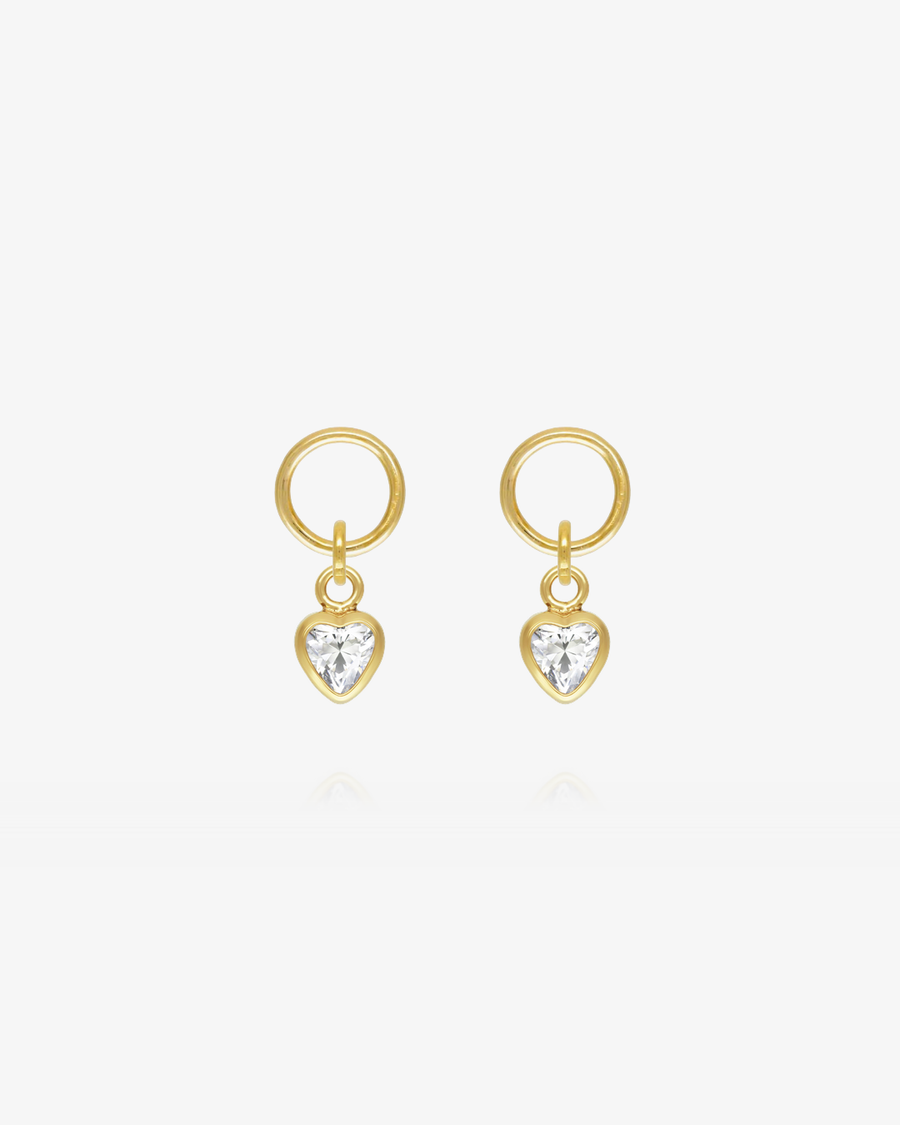 Heart White CZ Hoop Earring Charms - 14k Yellow Gold Fill
