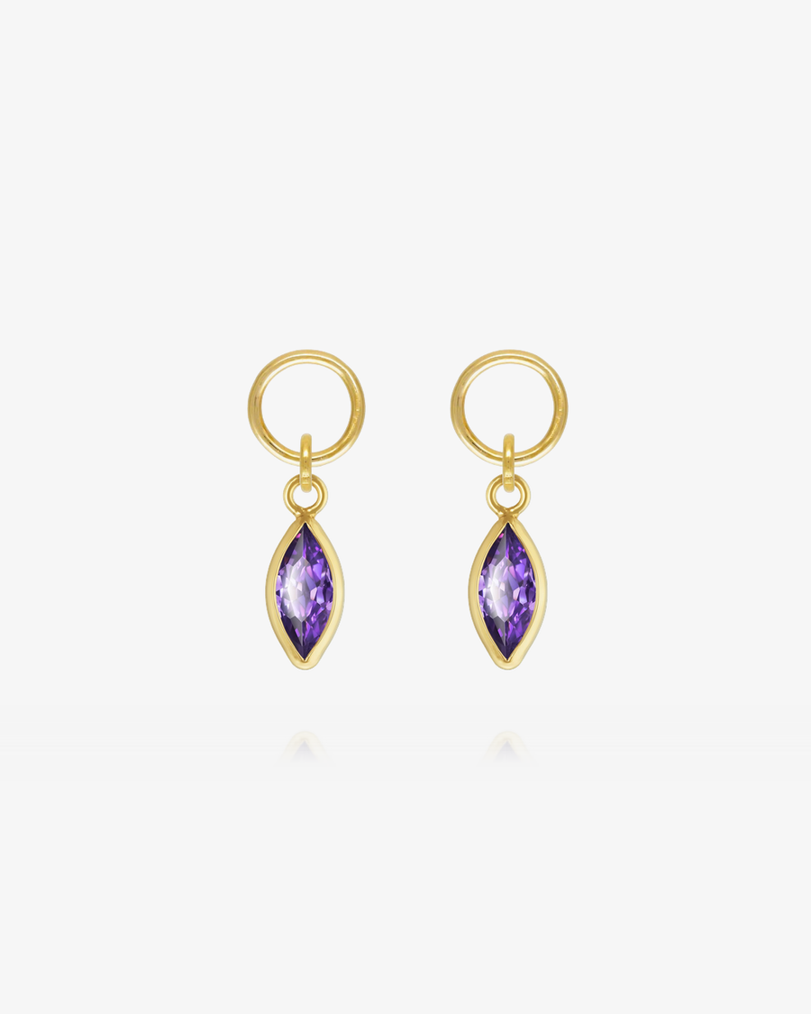 Marquise Amethyst CZ Hoop Earring Charms - 14k Yellow Gold Fill