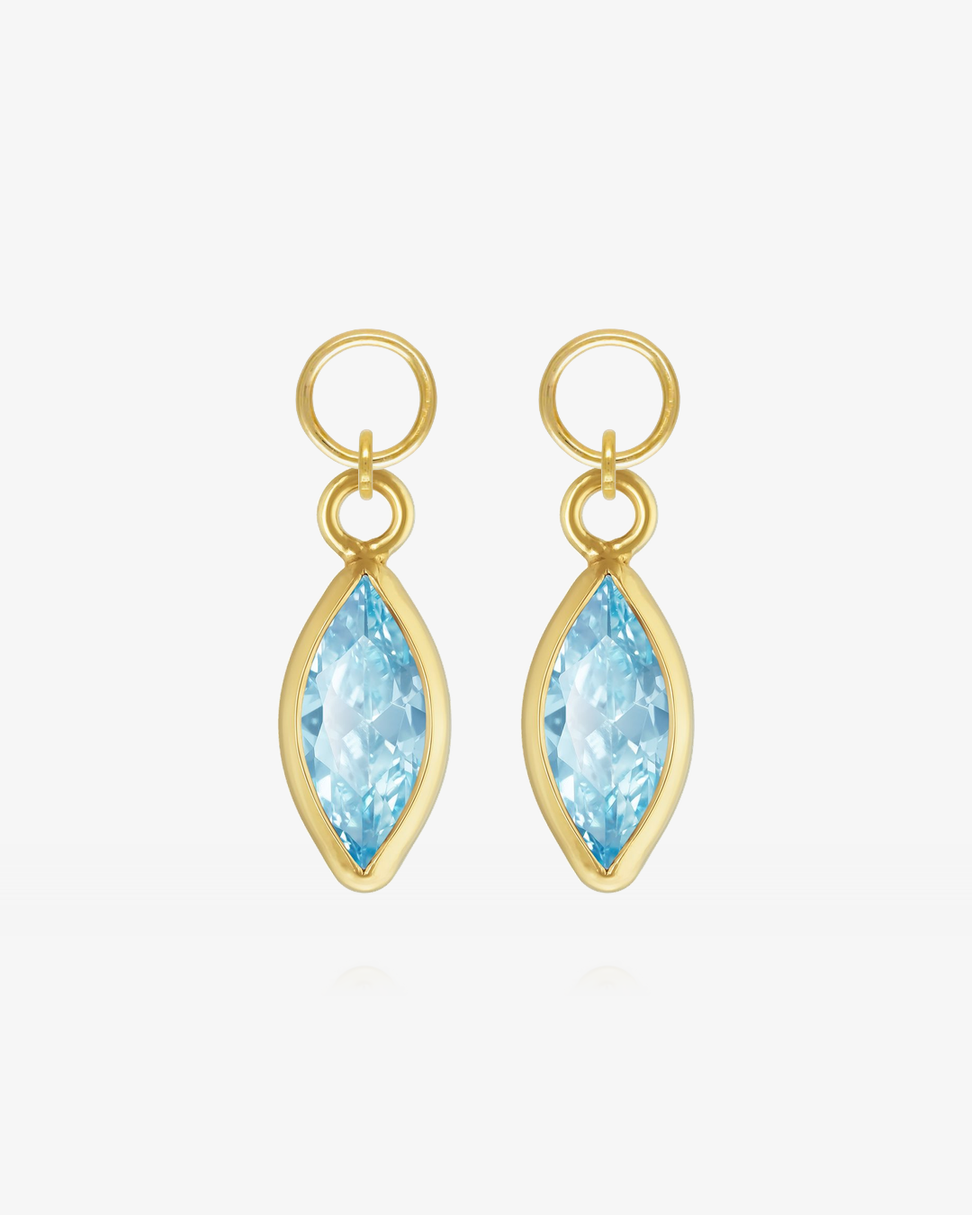 Pair of Aquamarine CZ marquise hoop earring charms in 14k gold fill, the March birthstone