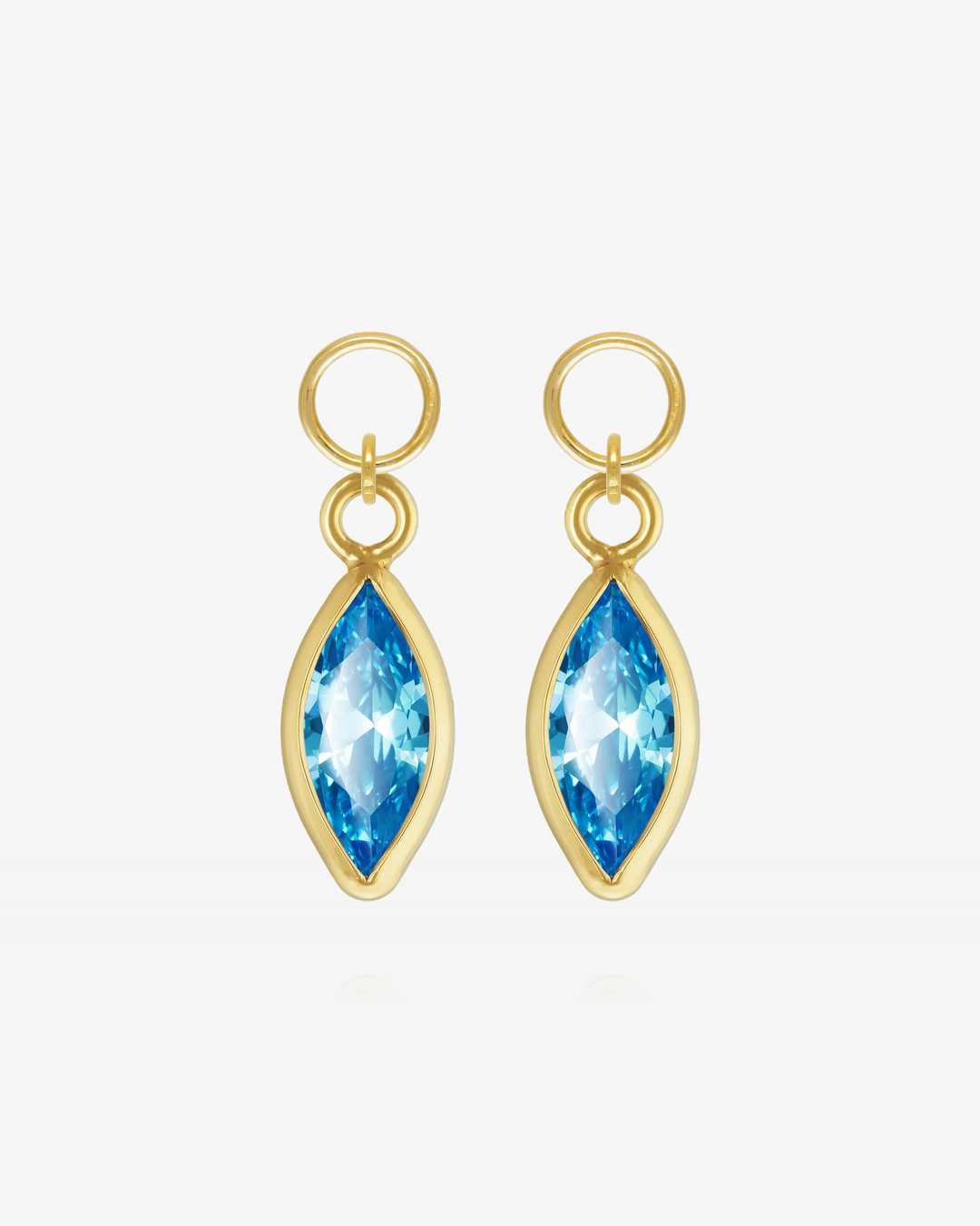 Pair of Blue Topaz CZ marquise hoop earring charms in 14k gold fill, the December birthstone