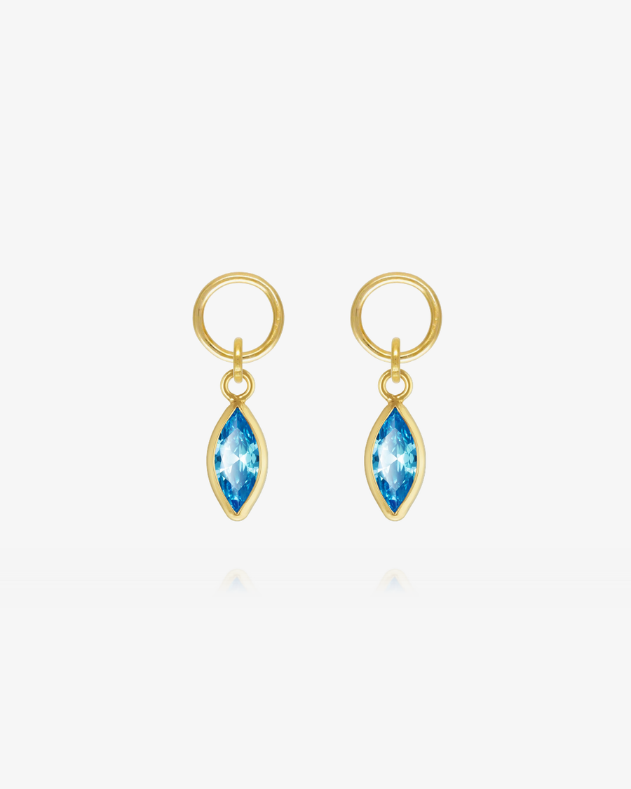 Marquise Blue Topaz CZ Hoop Earring Charms - 14k Yellow Gold Fill