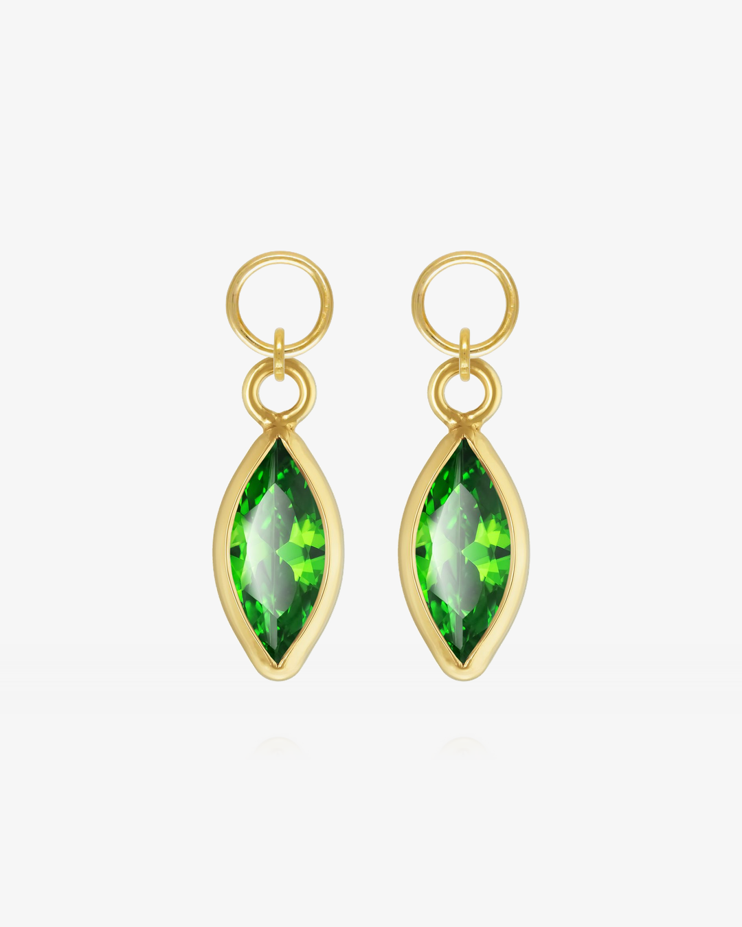 Pair of Emerald CZ marquise hoop earring charms in 14k gold fill, the May birthstone