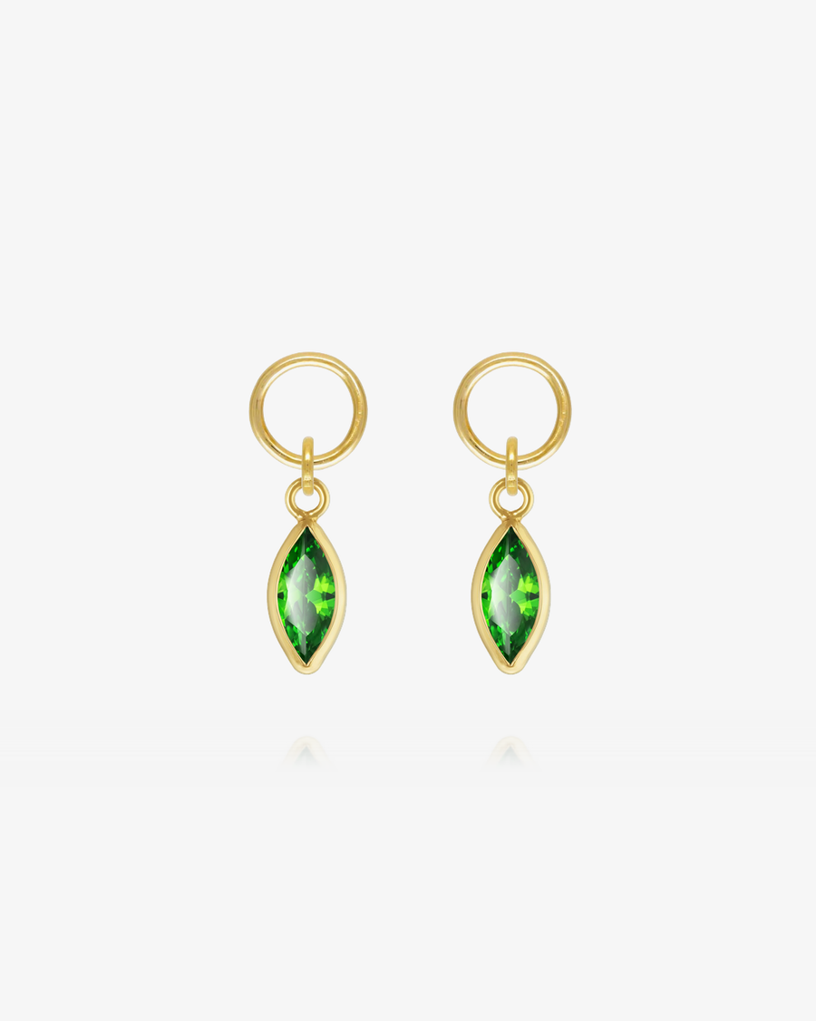 Marquise Emerald CZ Hoop Earring Charms - 14k Yellow Gold Fill