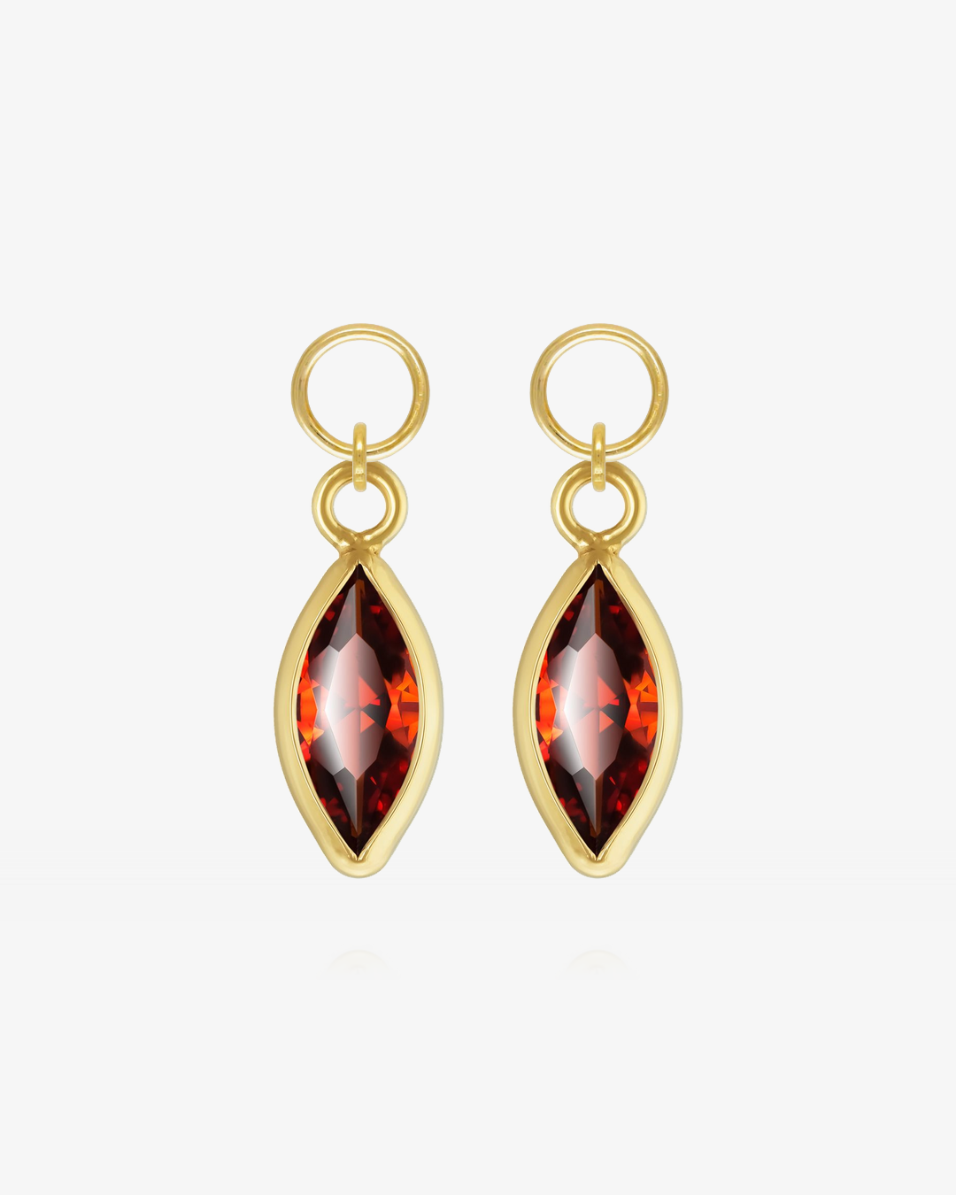 Pair of Garnet CZ marquise hoop earring charms in 14k gold fill, the January birthstone