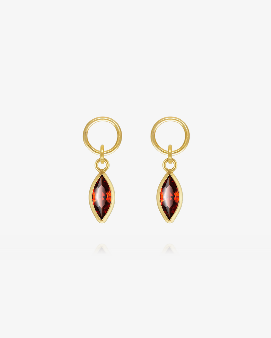 Marquise Garnet CZ Hoop Earring Charms - 14k Yellow Gold Fill