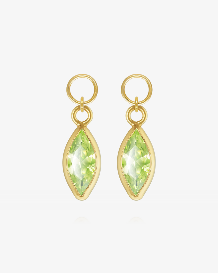 Marquise Peridot CZ Hoop Earring Charms - 14k Yellow Gold Fill