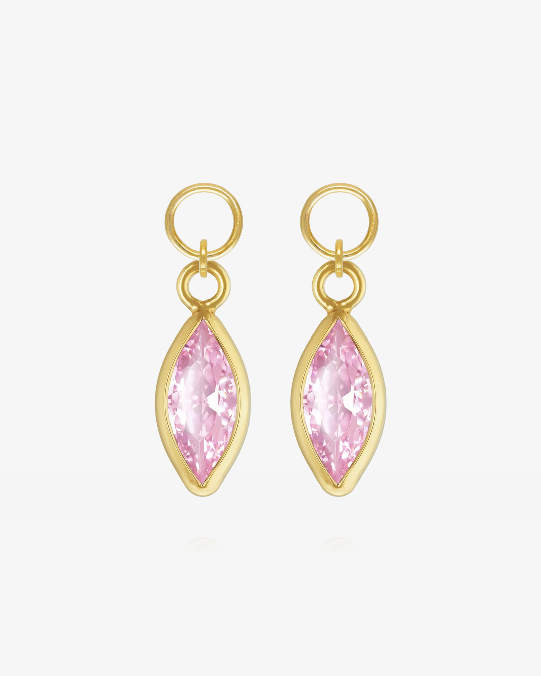 Pair of Pink CZ marquise hoop earring charms in 14k gold fill, the October birthstone
