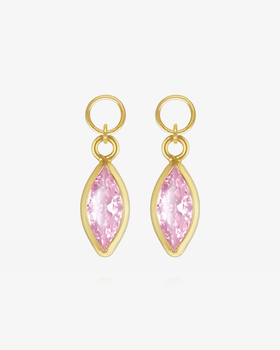 Marquise Pink CZ Hoop Earring Charms - 14k Yellow Gold Fill