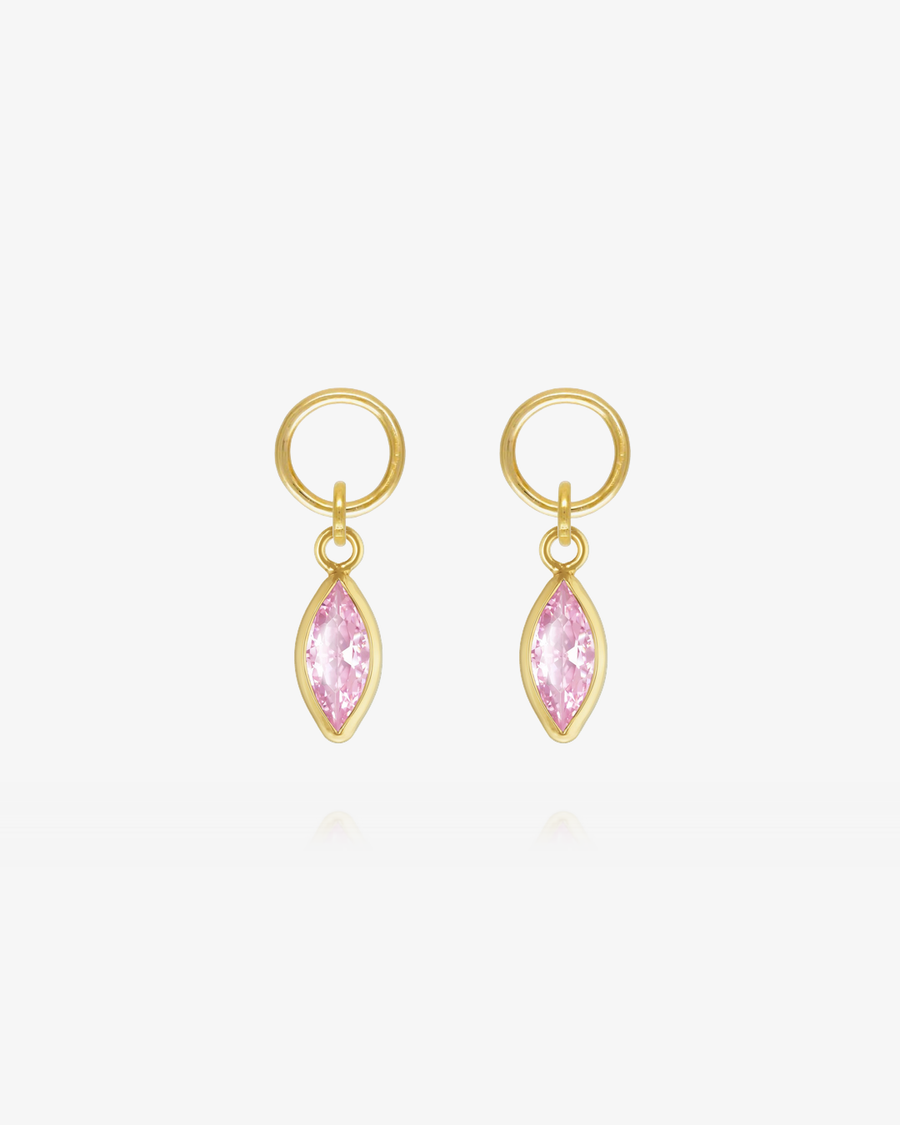 Marquise Pink CZ Hoop Earring Charms - 14k Yellow Gold Fill