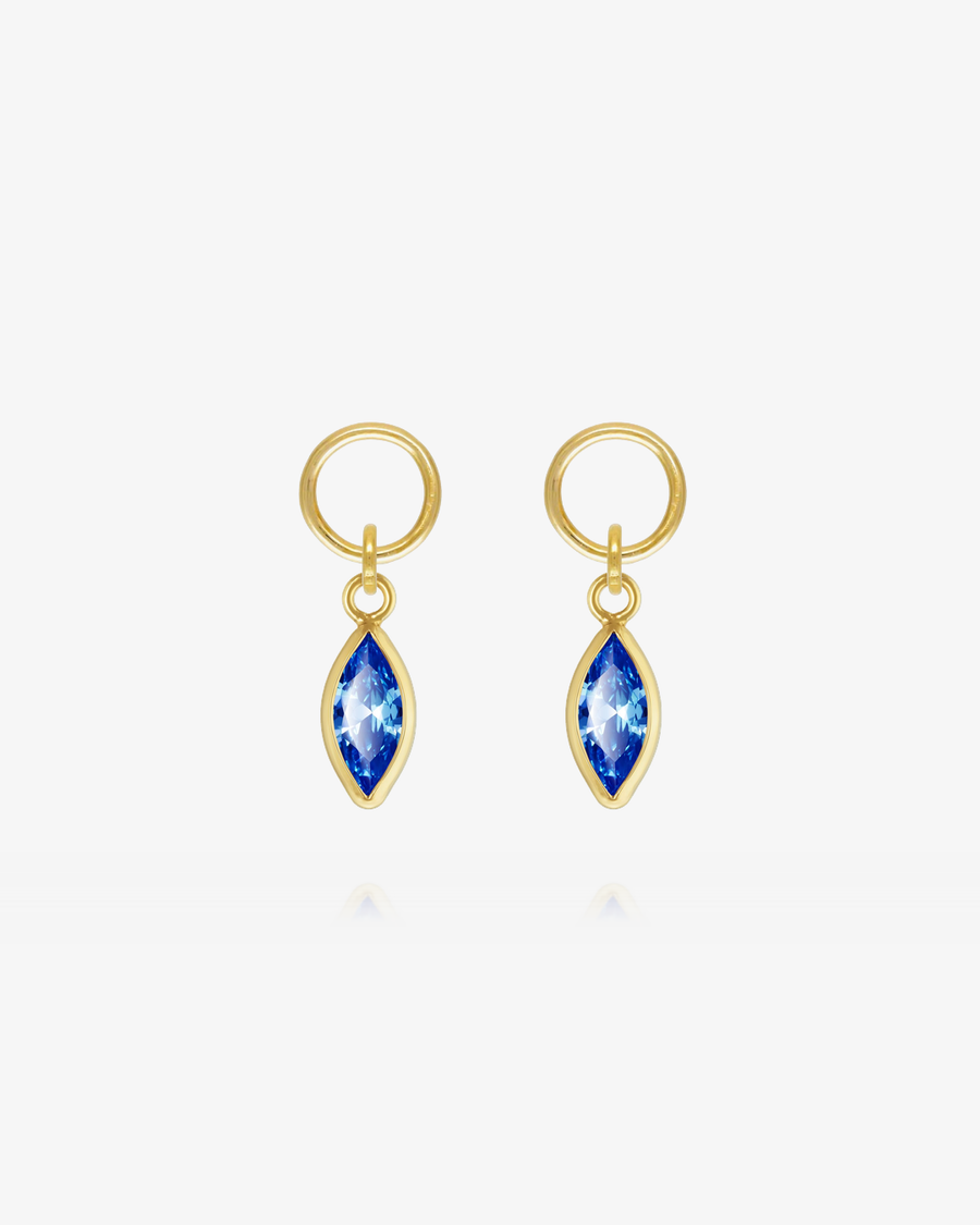 Marquise Sapphire CZ Hoop Earring Charms - 14k Yellow Gold Fill