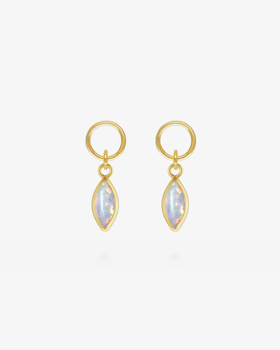 Marquise White Bello Opal Hoop Earring Charms - 14k Yellow Gold Fill