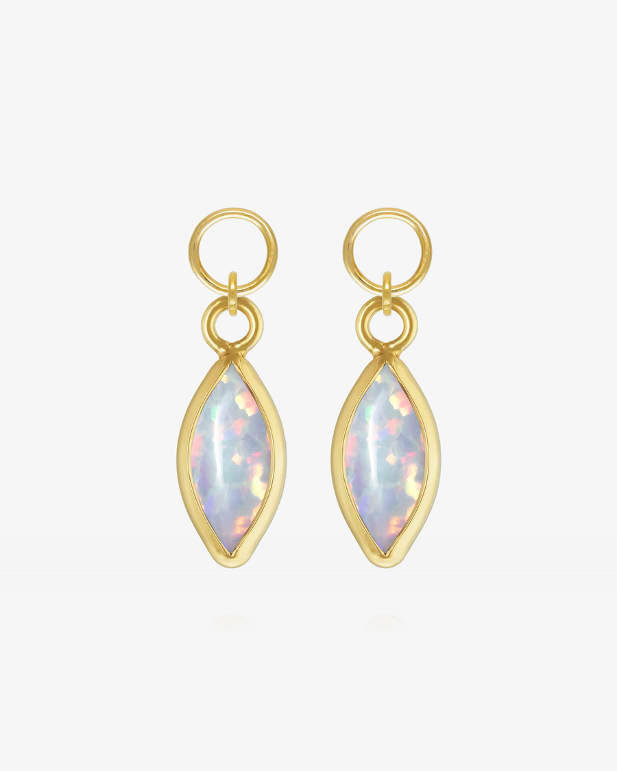 Marquise White Bello Opal Hoop Earring Charms - 14k Yellow Gold Fill