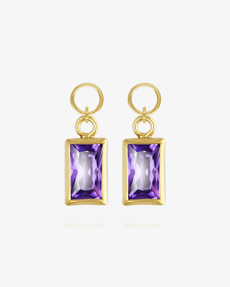 Rectangle Amethyst CZ Hoop Earring Charms - 14k Yellow Gold Fill