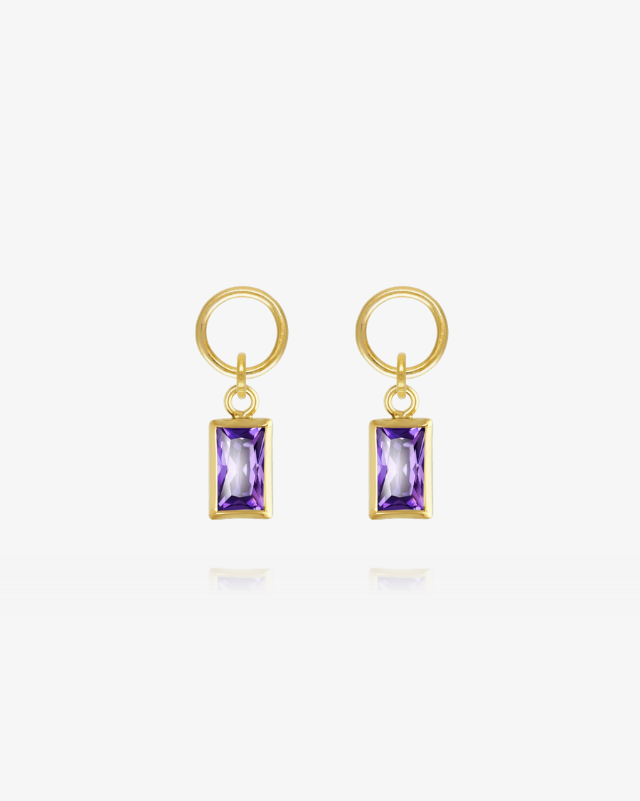 Rectangle Amethyst CZ Hoop Earring Charms - 14k Yellow Gold Fill