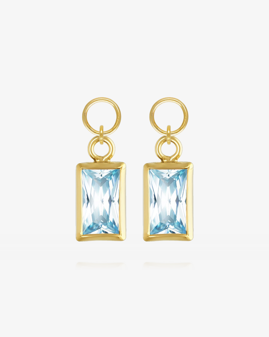 Rectangle Aquamarine CZ Hoop Earring Charms - 14k Yellow Gold Fill