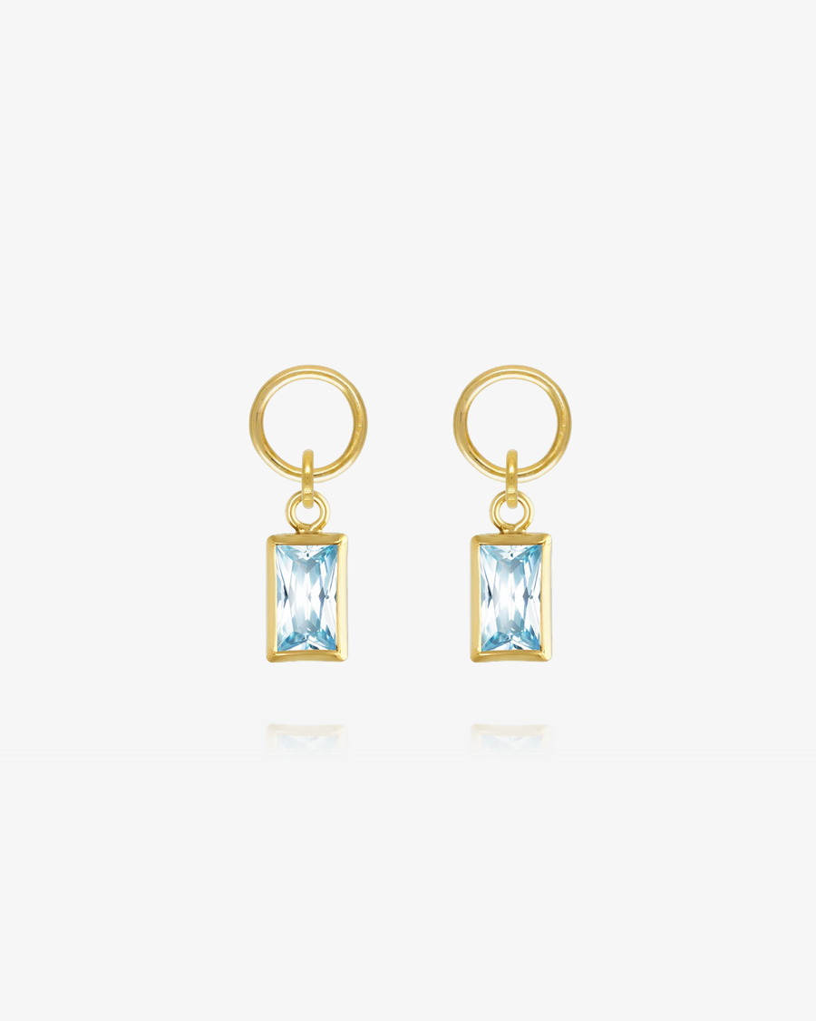 Rectangle Aquamarine CZ Hoop Earring Charms - 14k Yellow Gold Fill