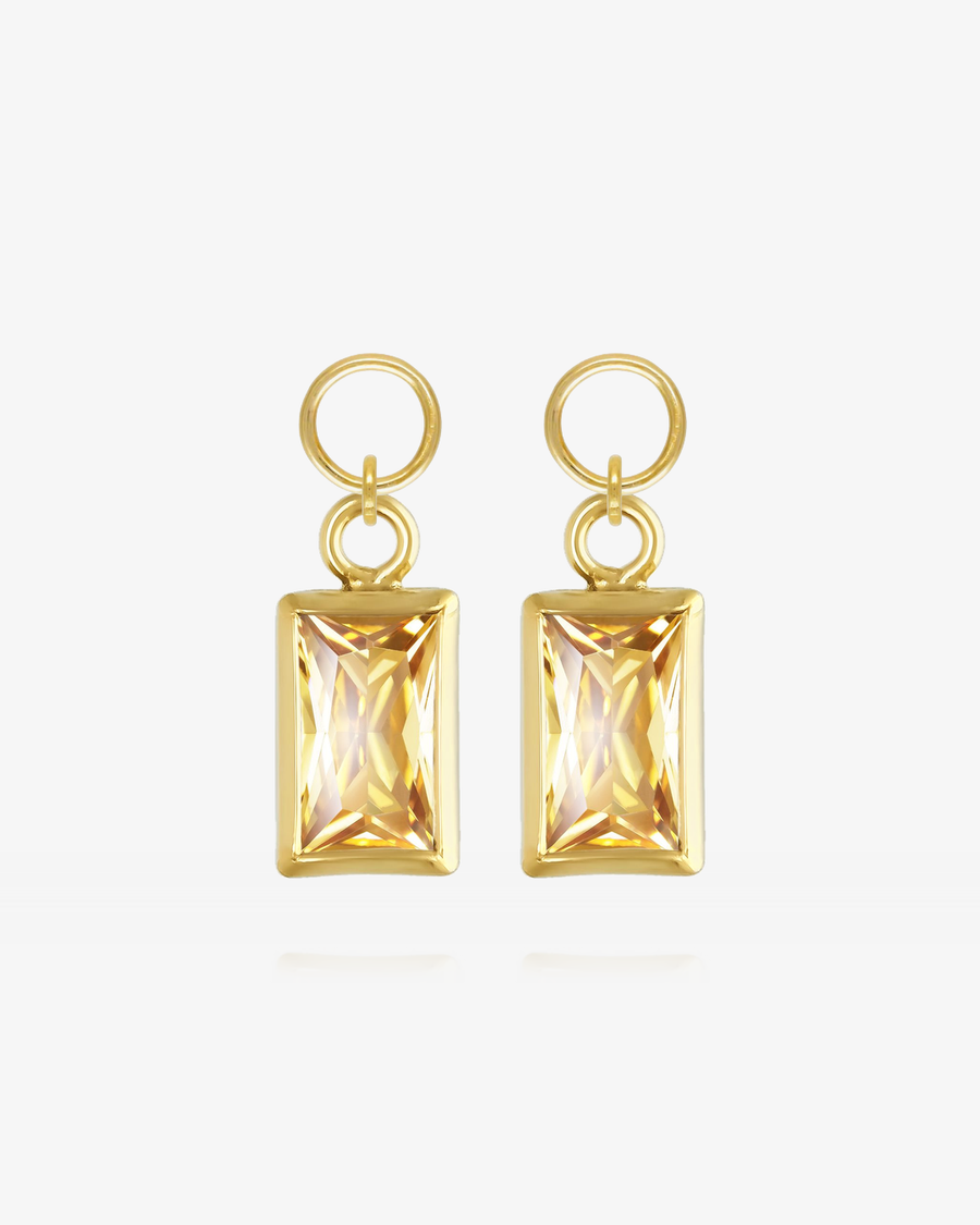 Rectangle Citrine CZ Hoop Earring Charms - 14k Yellow Gold Fill