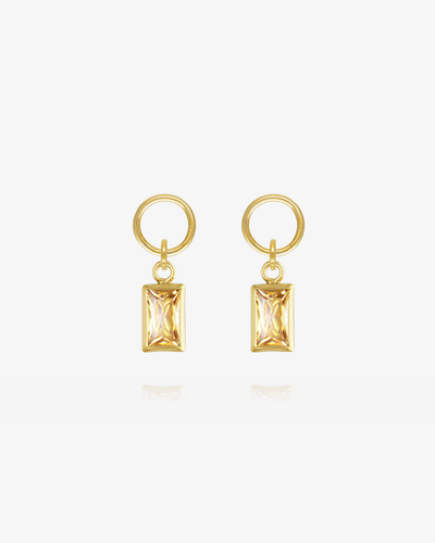Pair of Citrine CZ rectangle hoop earring charms in 14k gold fill, the November birthstone