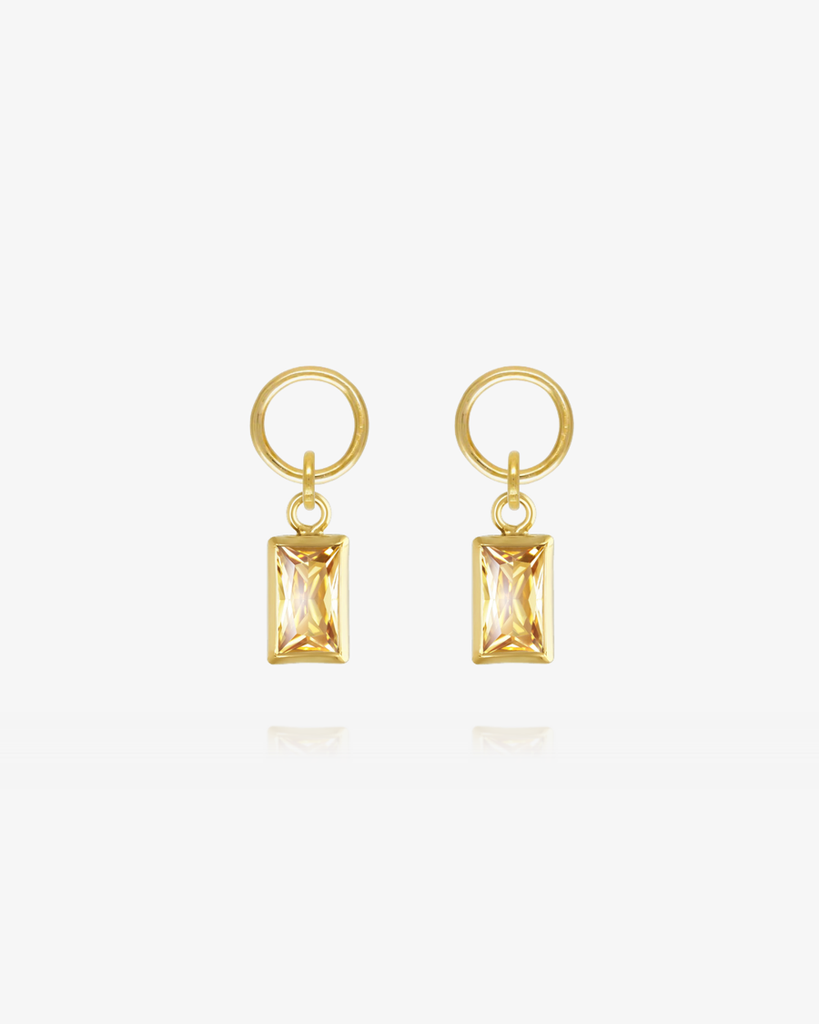 Rectangle Citrine CZ Hoop Earring Charms - 14k Yellow Gold Fill