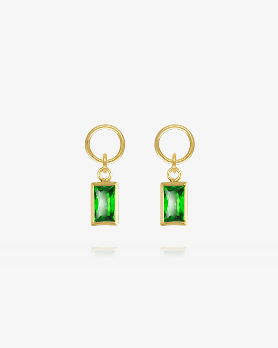 Rectangle Emerald CZ Hoop Earring Charms - 14k Yellow Gold Fill