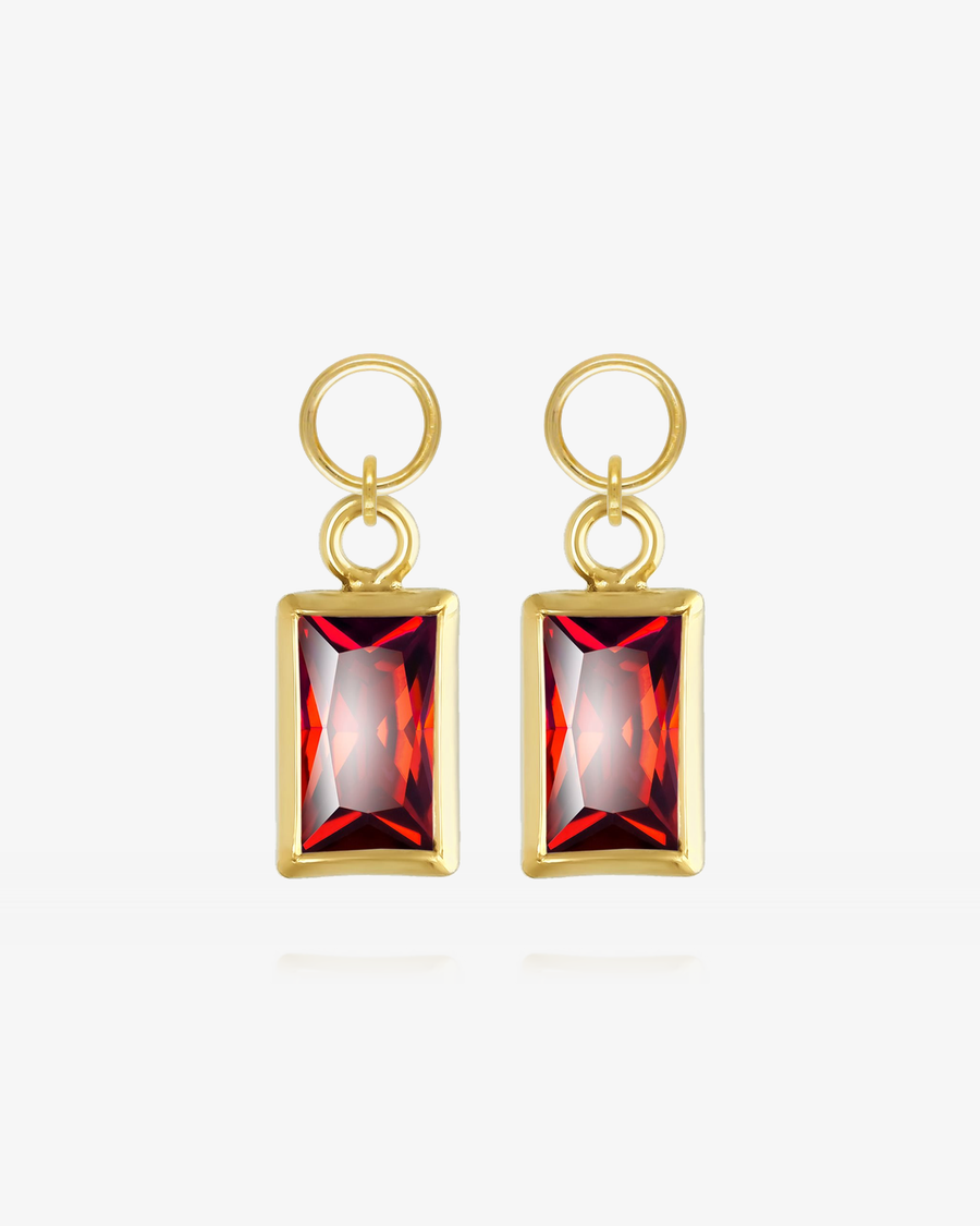 Rectangle Garnet CZ Hoop Earring Charms - 14k Yellow Gold Fill
