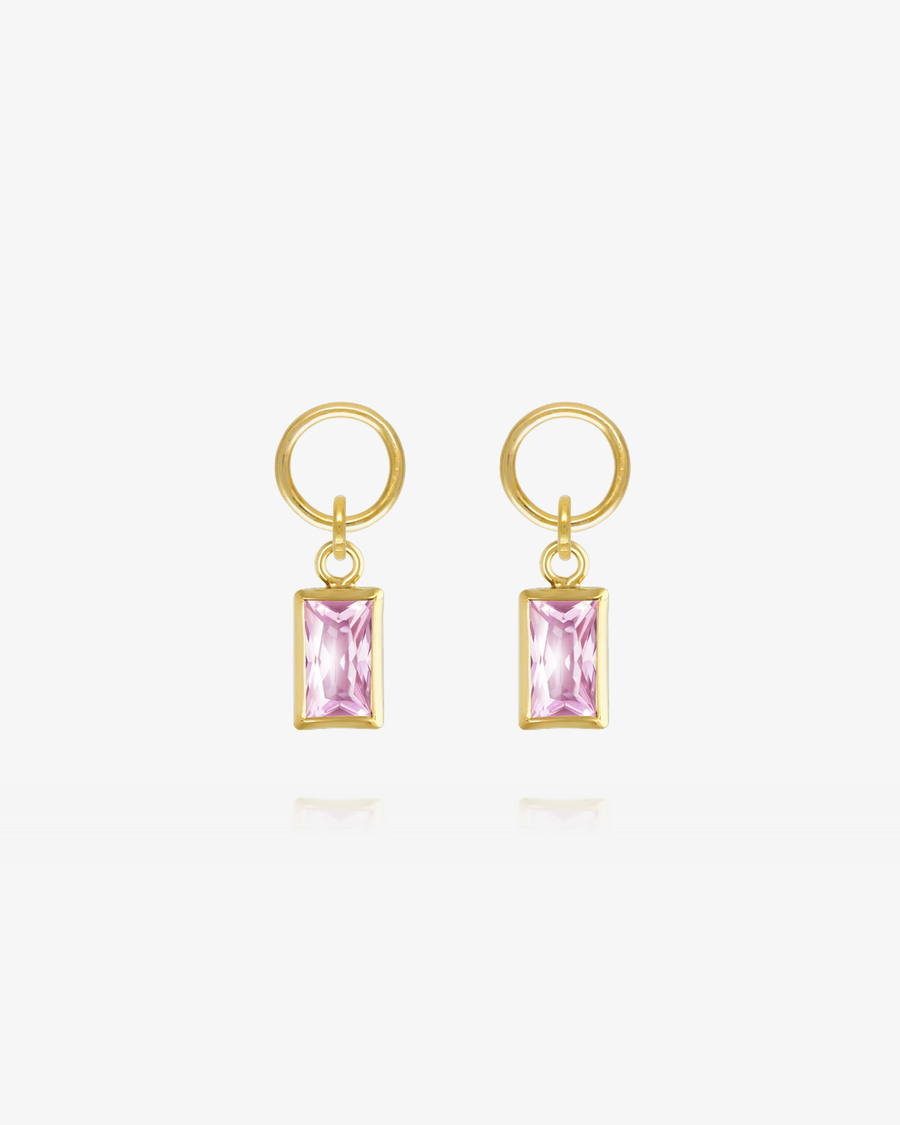 Rectangle Pink CZ Hoop Earring Charms - 14k Yellow Gold Fill