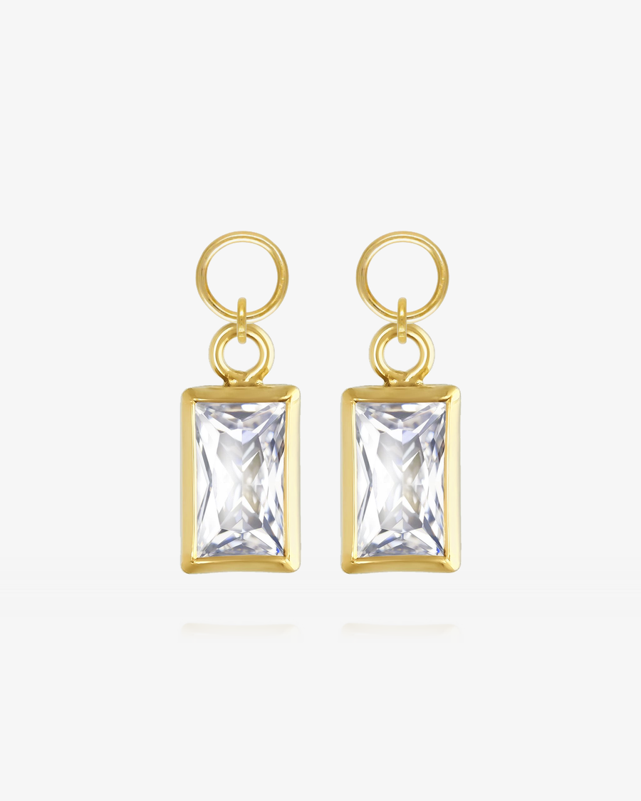 Rectangle White CZ Hoop Earring Charms - 14k Yellow Gold Fill