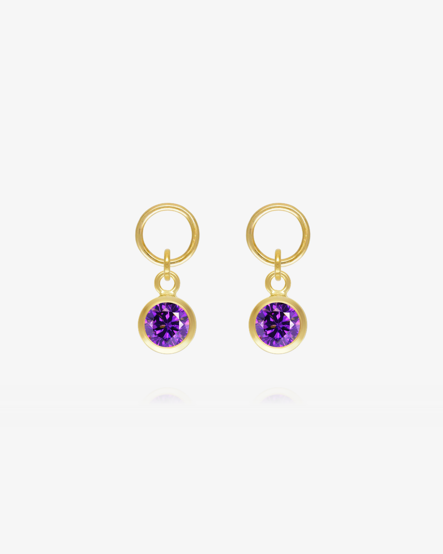 Round Amethyst CZ Hoop Earring Charms - 14k Yellow Gold Fill