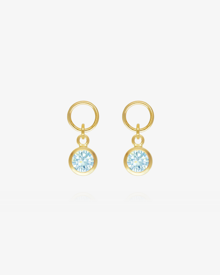 Round Aquamarine CZ Hoop Earring Charms - 14k Yellow Gold Fill