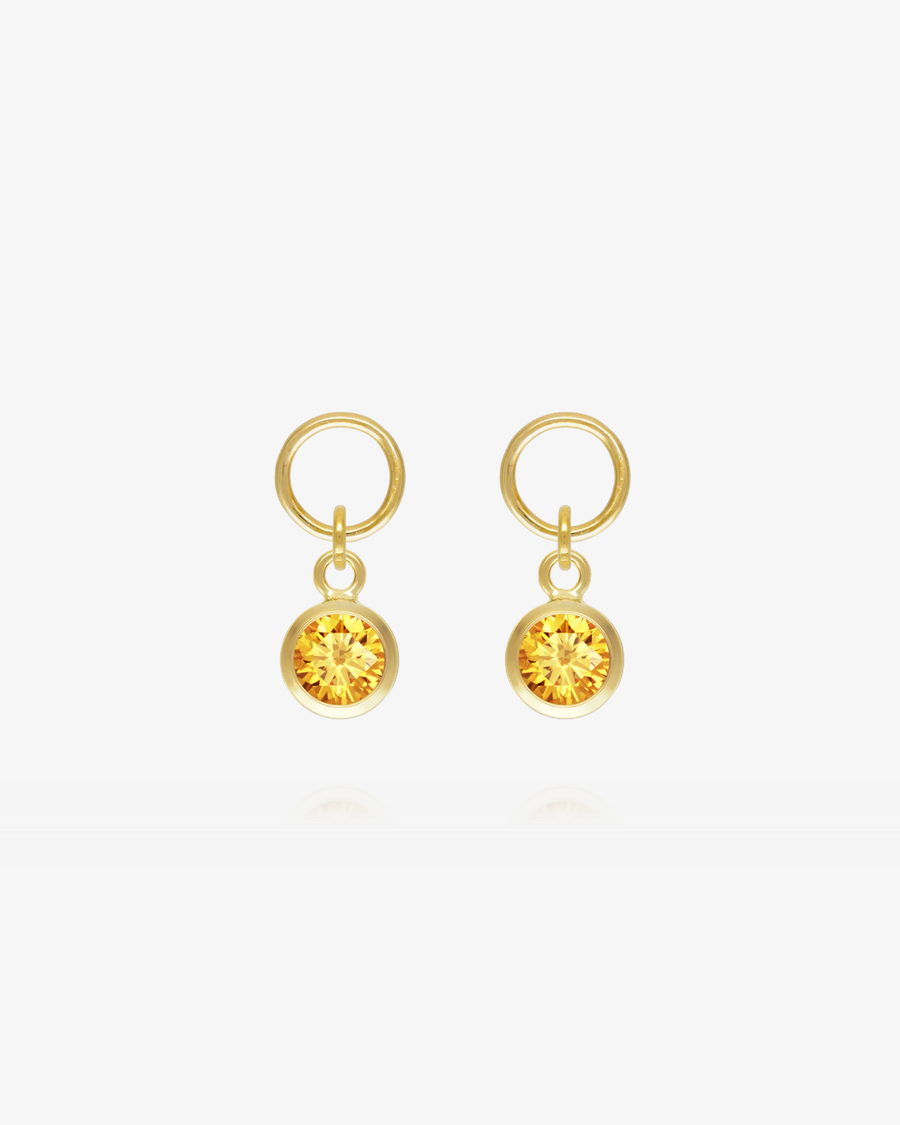 Round Citrine CZ Hoop Earring Charms - 14k Yellow Gold Fill
