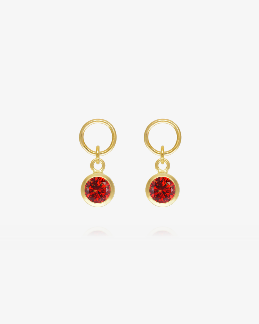Round Garnet CZ Hoop Earring Charms - 14k Yellow Gold Fill