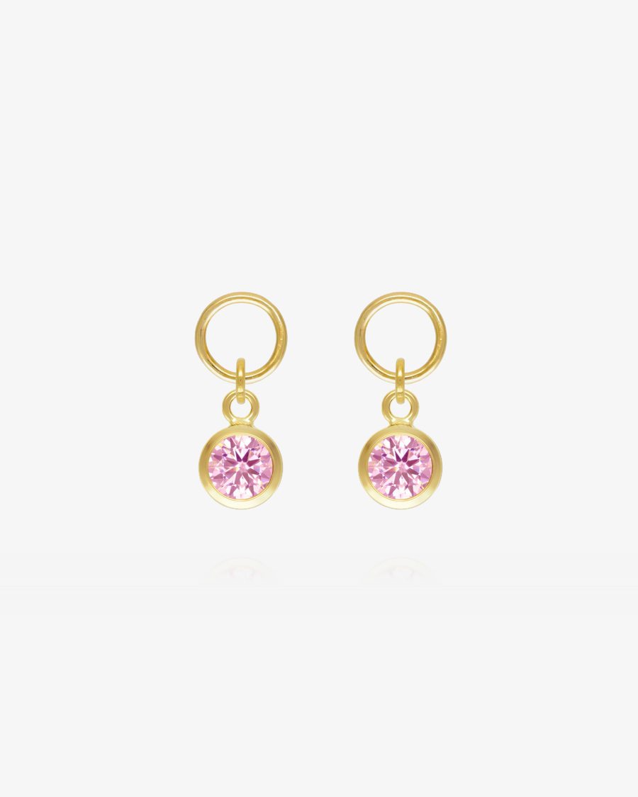 Round Pink CZ Hoop Earring Charms - 14k Yellow Gold Fill