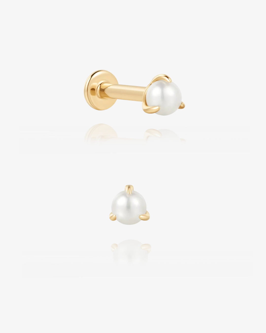 Pearl flat back piercing stud in 14k solid gold with a freshwater pearl