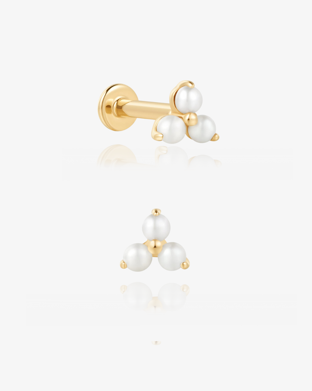 Freshwater pearl cluster flat back piercing stud in 14k solid gold