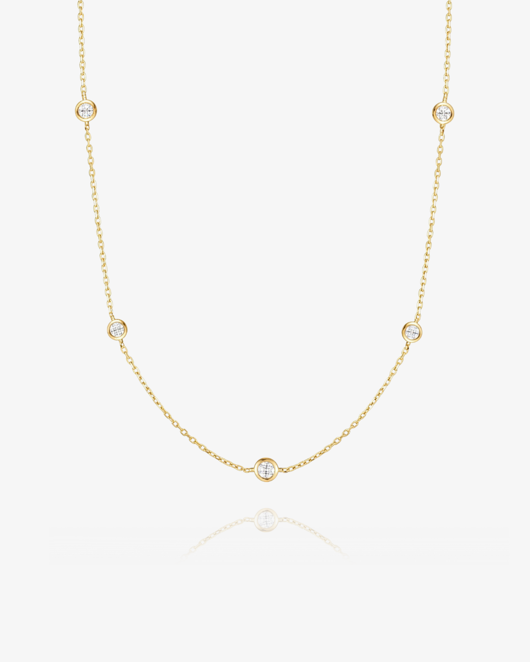 Lab Grown Diamond Station Necklace - 14k Solid Gold