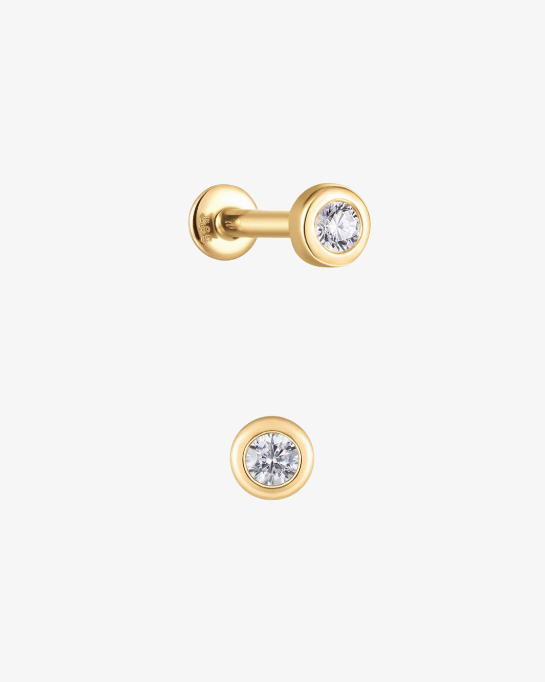 PRE-ORDER: Round Diamond Bezel Flatback Stud - 14k Solid Gold