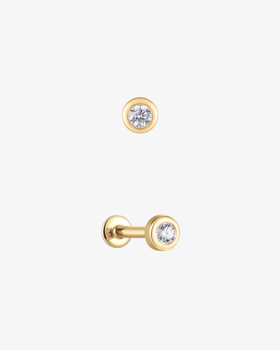 Round Diamond Bezel Flatback Piercing - 14k Solid Gold