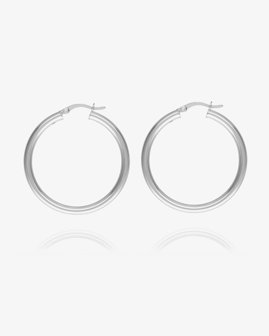 Chunky Hoop Earrings in 925 sterling silver, 35mm hoop with a thick 3mm band | The Littl